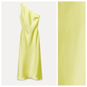 NWT. Zara Yellow Satin Effect Asymmetric Midi Dress. Size M.